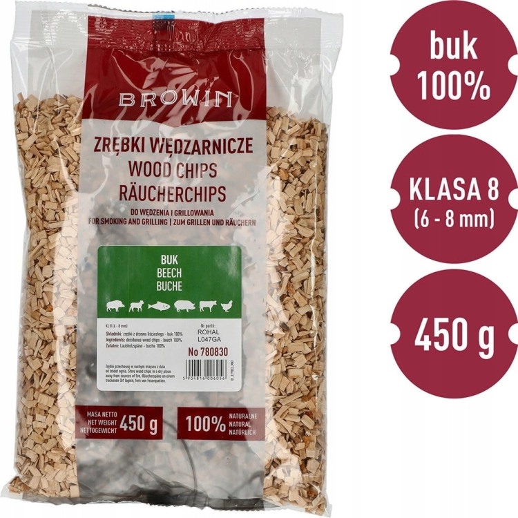 Zrębki do wędzenia i grillowania Browin buk 0,45 kg 2 l