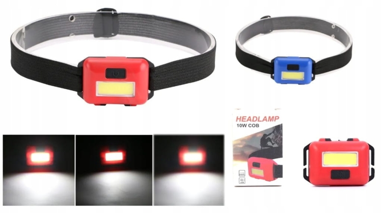 Latarka czołowa 10W COB LED 6x4x1,5 cm mix kolorów