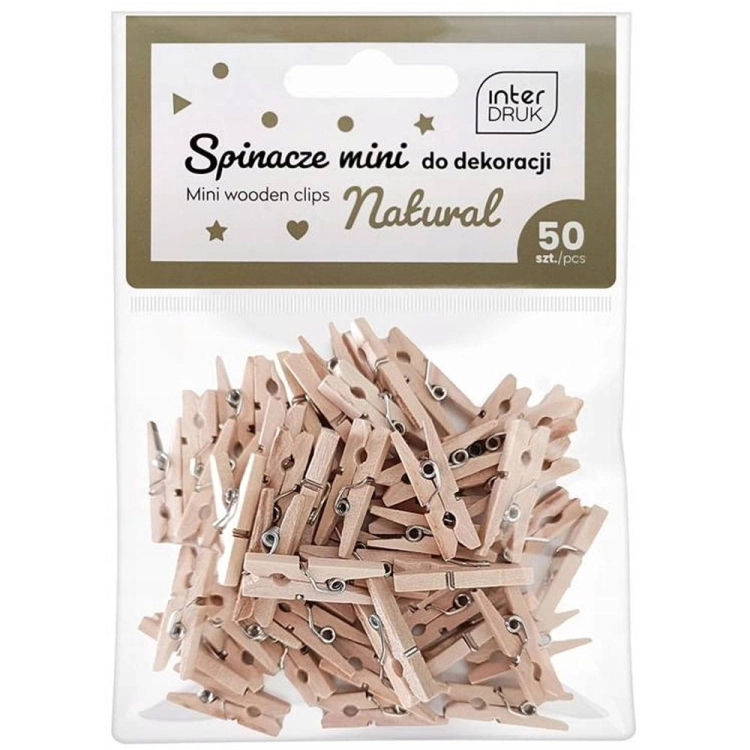 Mini Spinacze Drewniane Naturalne 50szt Interdruk