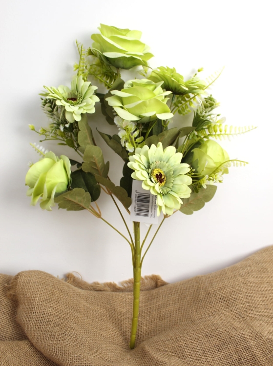 Bukiet mieszany Róża/Gerbera  wys. 50 cm 8 łodyg (kwiat 9-10 cm) Zielony