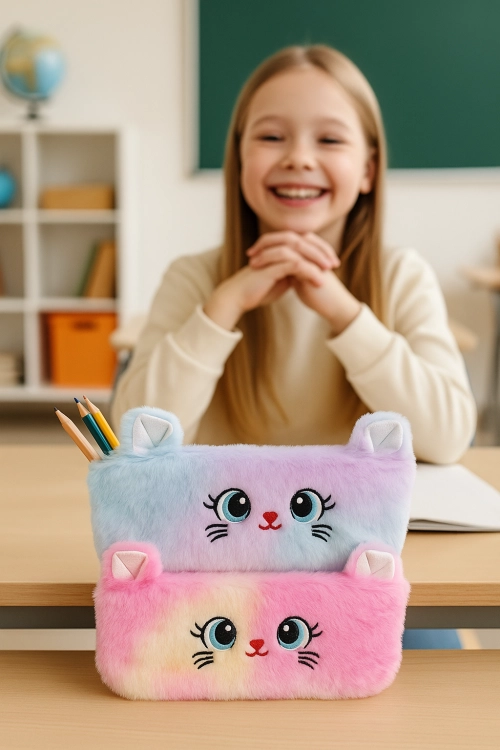 Piórnik szkolny pluszowy kotek dla dzieci 20x10 cm – miękki, kolorowy, mix wzorów Piórnik szkolny pluszowy kotek dla dzieci 20x10 cm – miękki, kolorowy, mix wzorów