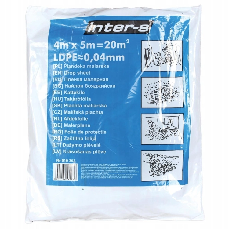 Motive folia malarska budowlana 20 m² (4x5 m) 40 mikronów – czarna, mocna i elastyczna