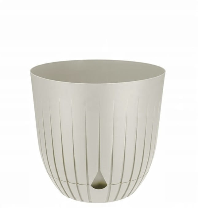 Doniczka plastikowa BRITTA 13 cm kremowa matowa z podstawką – idealna do roślin doniczkowych