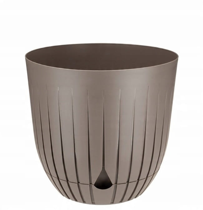 Doniczka plastikowa BRITTA 16 cm z podstawką – nowoczesna, lekka doniczka w kolorze brąz taupe