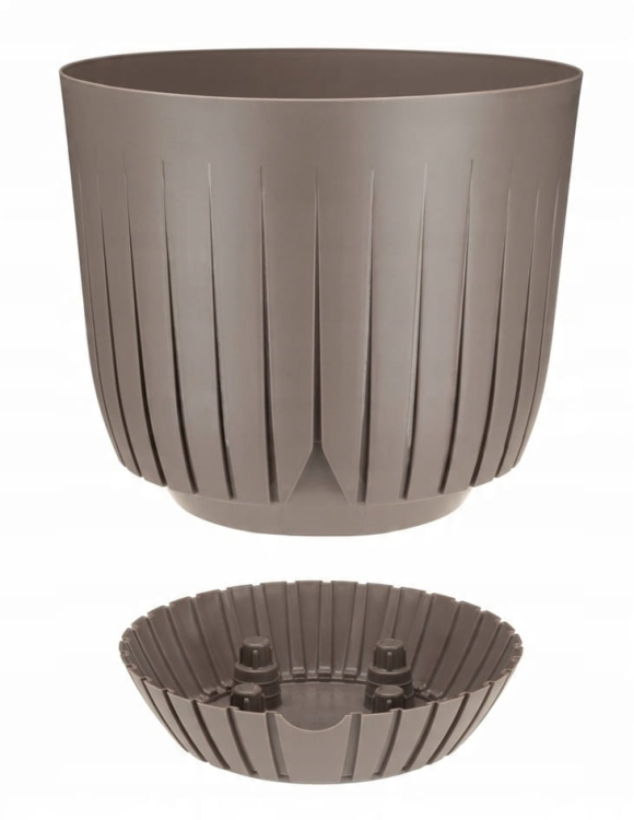 Doniczka plastikowa BRITTA 16 cm z podstawką – nowoczesna, lekka doniczka w kolorze brąz taupe