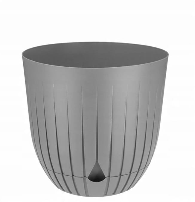 Doniczka plastikowa BRITTA 16 cm jasnoszara z podstawką – nowoczesna, lekka i funkcjonalna doniczka Verdenia