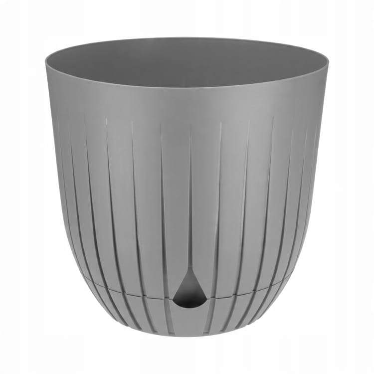 Doniczka BRITTA 21 cm szara z podstawką – nowoczesna doniczka ryflowana do salonu, balkonu i ogrodu zimowego