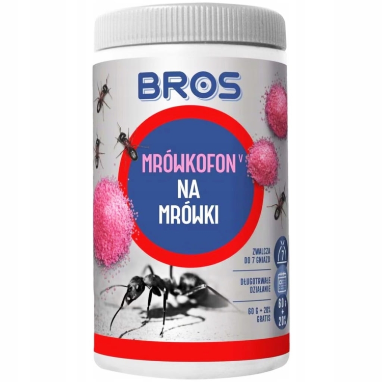 BROS Mrówkofon granulat na mrówki 72 g (60 g + 12 g gratis) – skuteczna ochrona do 7 gniazd