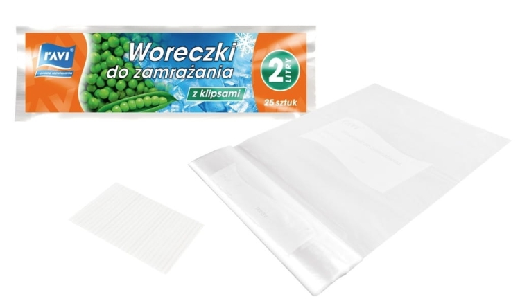 Woreczki do zamrażania 2L – 25 sztuk z klipsami, mrozoodporne, 20×30 cm
