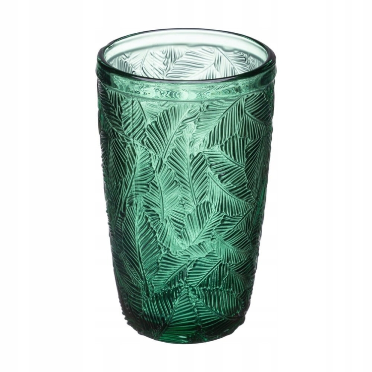 Szklanka Niska LEAVES 390 ml – Zielona, Tropikalny Wzór, Grube Szkło