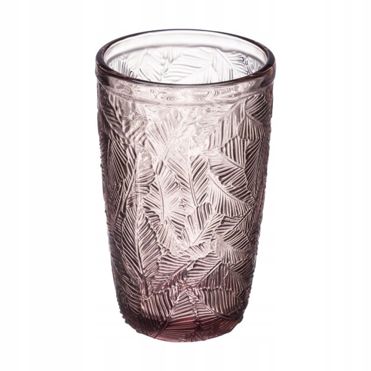 Szklanka Niska LEAVES 390 ml – Różowa, Tropikalny Wzór, Grube Szkło