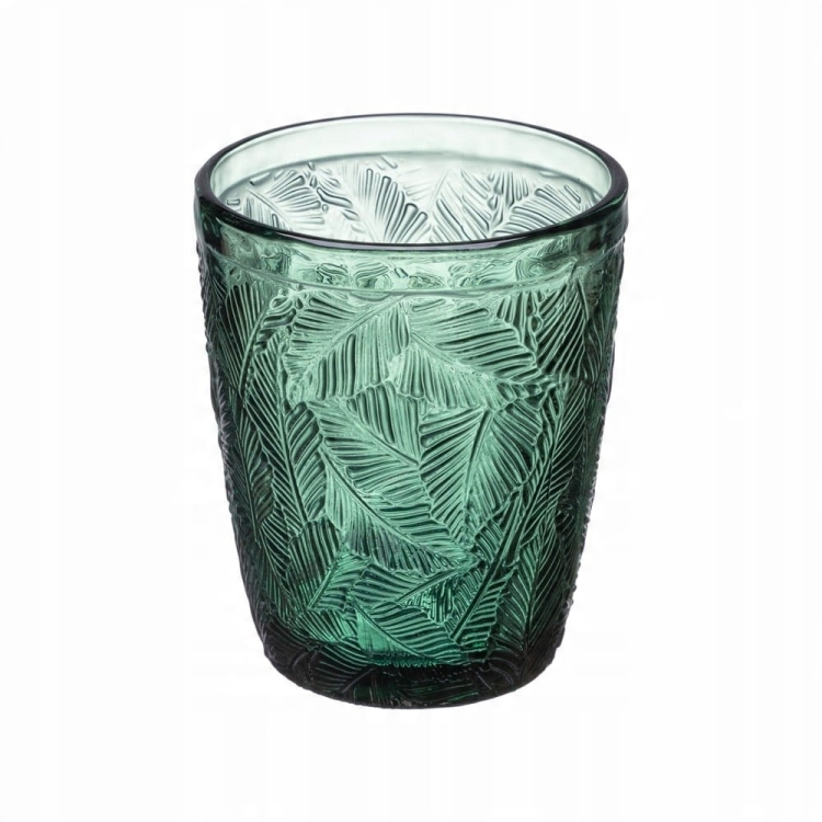 Szklanka Niska LEAVES 300 ml – Zielona, Tropikalny Wzór, Grube Szkło