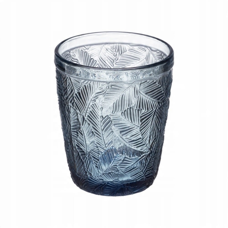 Szklanka Niska LEAVES 300 ml – Niebieska, Tropikalny Wzór, Grube Szkło