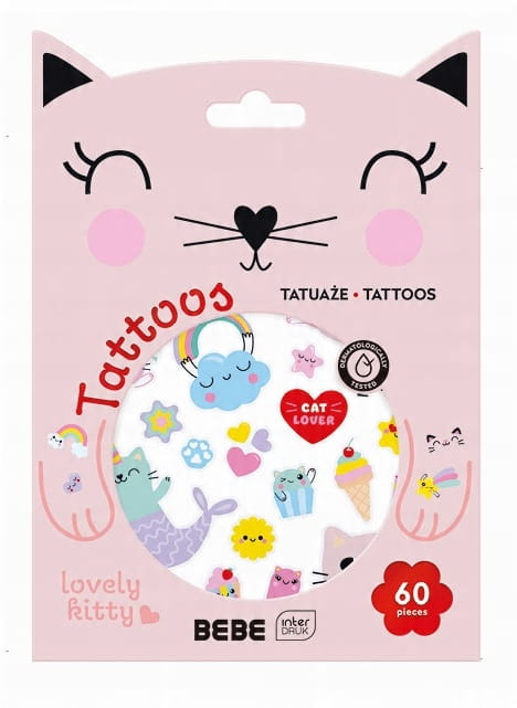Zestaw 60 tymczasowych tatuaży dla dzieci – Kotek – kolorowe i bezpieczne