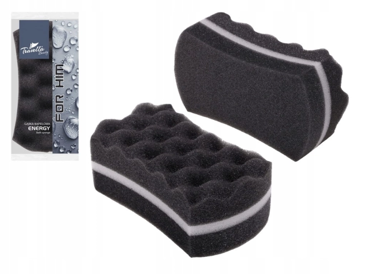 Gąbka kąpielowa Ravi Energy For Him czarno-biała 17x10x7 cm