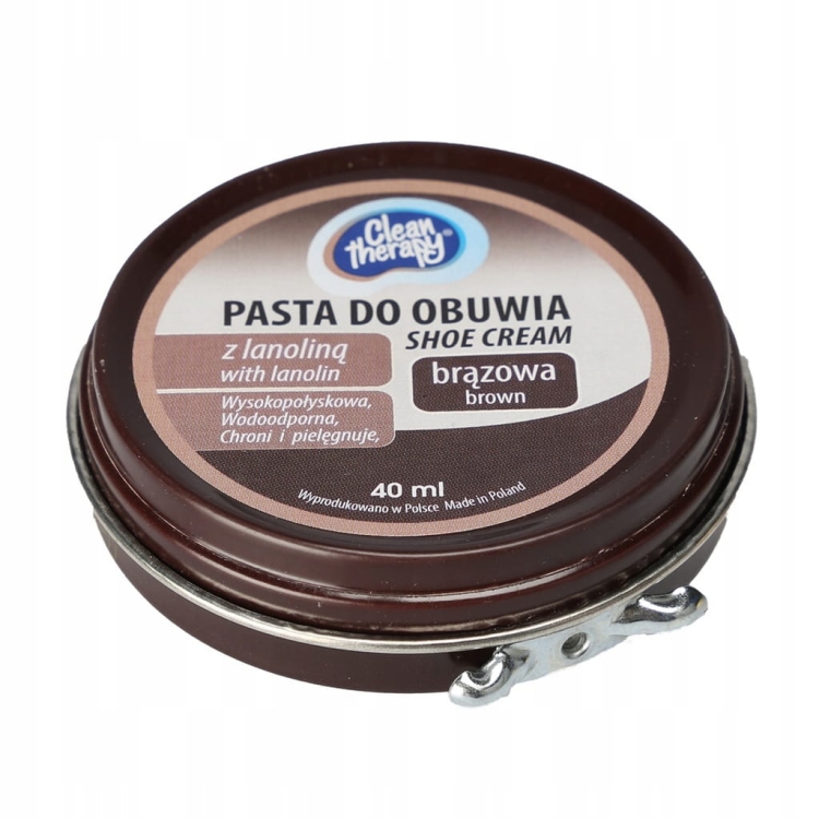 Brązowa Pasta do Butów Clean Therapy z Lanoliną 40 ml – Nabłyszczająca