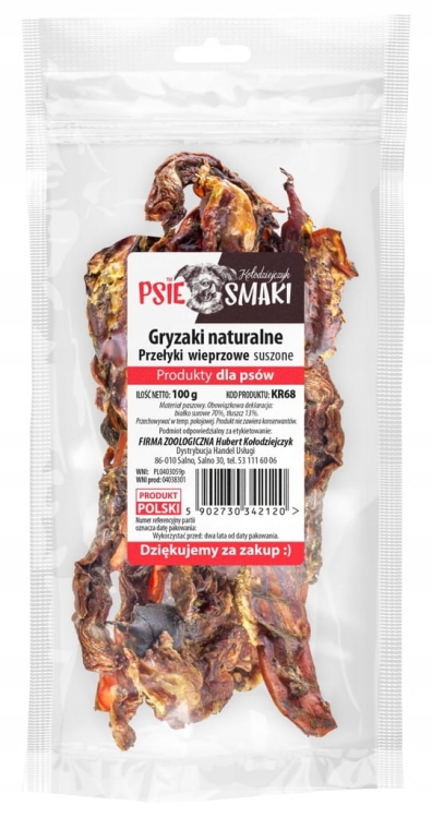 Przełyk wieprzowy suszony 100g – naturalny gryzak dla psa