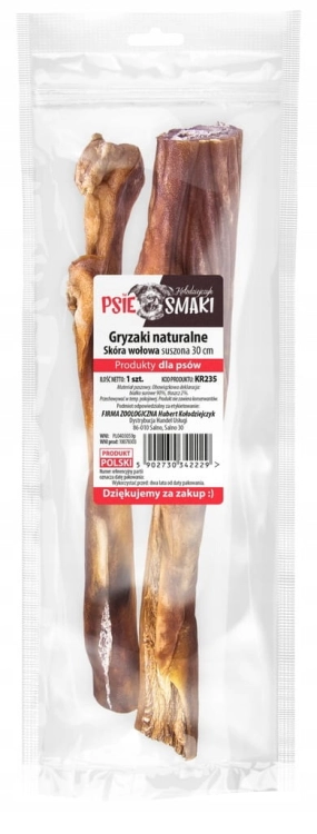 Skóra wołowa 30cm 1szt – naturalny twardy gryzak dla psa