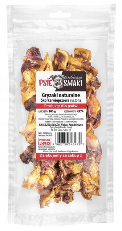 Kołodziejczyk Skórki Wieprzowe Skrawki 100g – naturalny przysmak psa