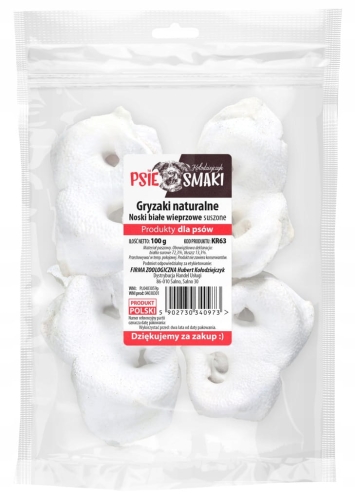 Kołodziejczyk Noski wieprzowe białe 100g naturalny przysmak dla psa