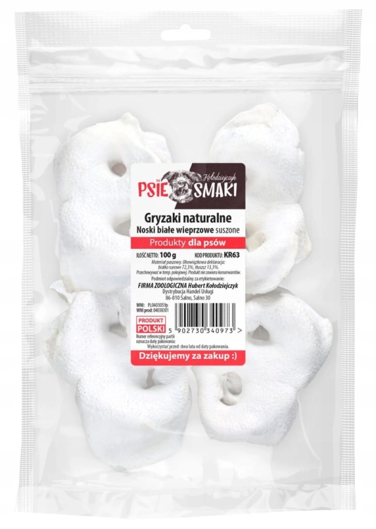 Kołodziejczyk Noski wieprzowe białe 100g naturalny przysmak dla psa