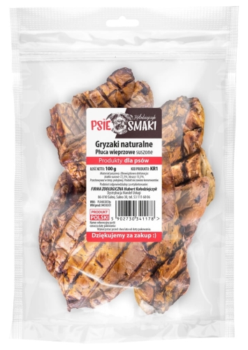 Kołodziejczyk Płuca wieprzowe suszone 100g naturalny przysmak dla psa