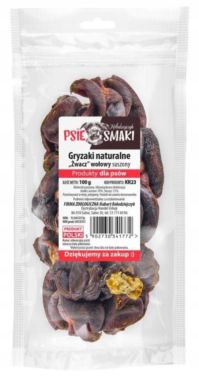 Kołodziejczyk Żwacz wołowy dla psa 100g naturalny przysmak