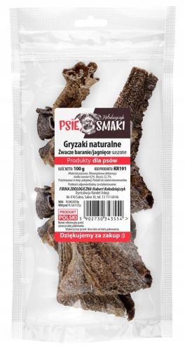 Żwacze baranie/jagnięce 100g dla psa – naturalny gryzak, niskotłuszczowy
