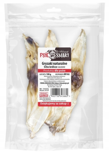 Kołodziejczyk Uszy królicze ciemne 100g – naturalny gryzak dla psa