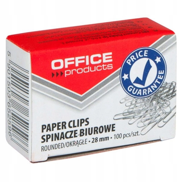 Spinacze okrągłe OFFICE PRODUCTS 28 mm srebrne – 100 szt., galwanizowane  Krótki opis: