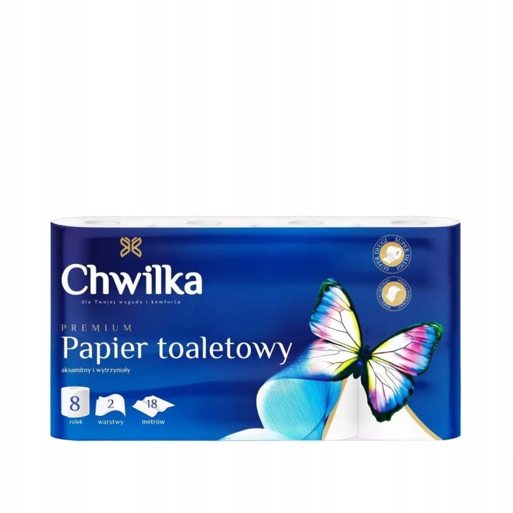 Papier toaletowy Chwilka biały 2-warstwowy – 8 rolek, miękki i wytrzymały