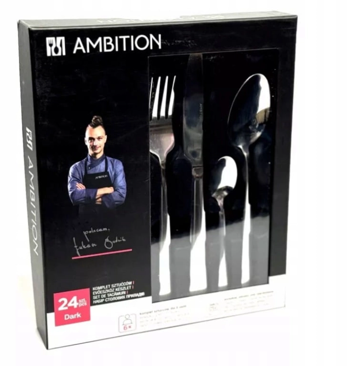 Komplet sztućców Ambition Dark 24 el. ze stali nierdzewnej – na 6 osób