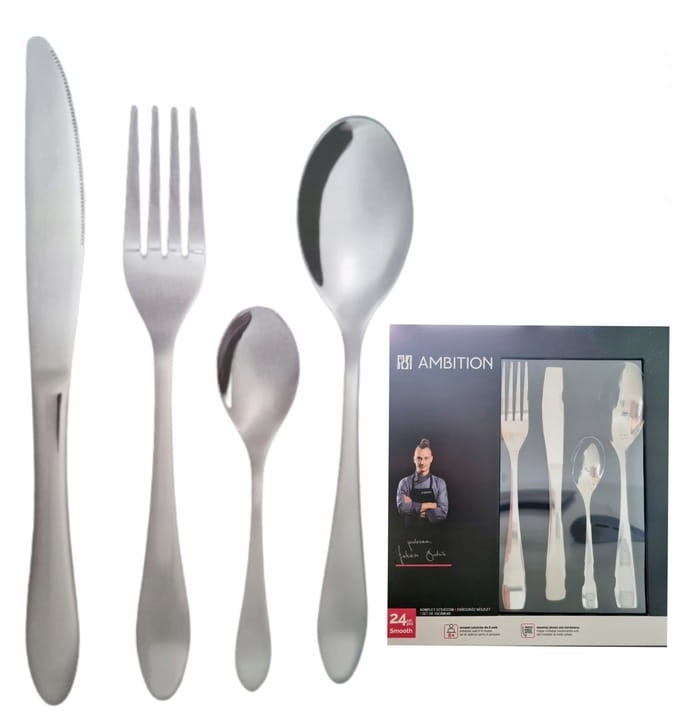 Komplet sztućców Ambition Smooth 24 el. ze stali nierdzewnej – na 6 osób